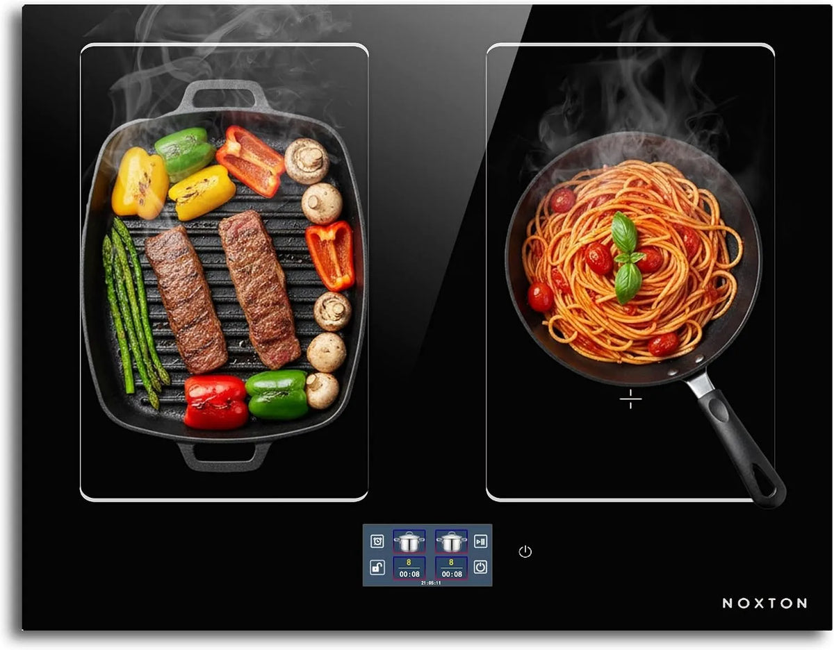 NOXTON plaque à induction, 4 Feux, 9 niveaux de puissance, Minuterie, Table de cuisson Induction 60 cm Avec Écran tactile TFT, Boost