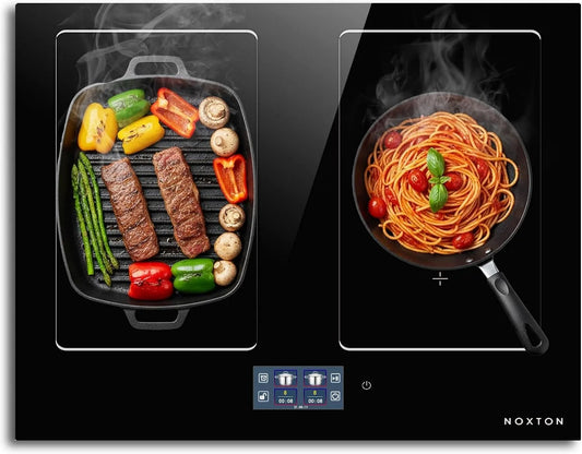 NOXTON plaque à induction, 4 Feux, 9 niveaux de puissance, Minuterie, Table de cuisson Induction 60 cm Avec Écran tactile TFT, Boost