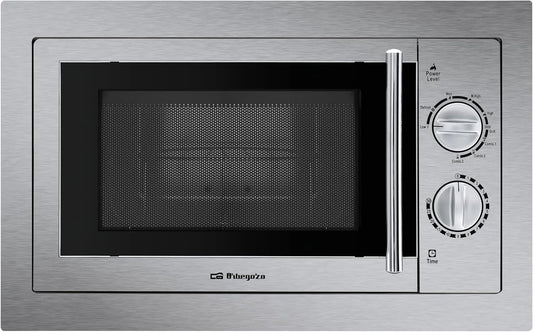 Four à micro-ondes MIG2033, capacité de 20 litres, Orbegozo encastrable Full INOX, finition grise, puissance du de 800 W et du grill de 1000 W, acier