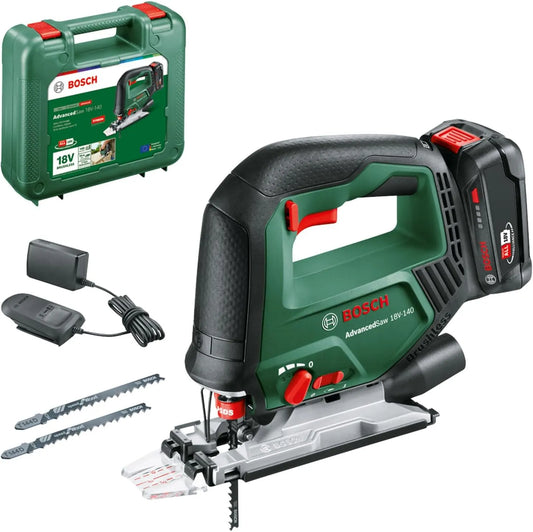 Bosch modèle mm mm 18V-140 mm/10 mm/20, scie sauteuse sans fil AdvancedSaw, fonction pendulaire, avec batterie 2,0 Ah et chargeur, dans c t, acier