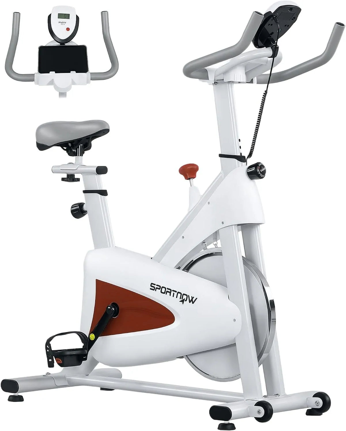 Vélo SPORTNOW, moniteur LCD, d'exercice d'intérieur pour entraînement cardio à domicile, support de tablette, finition blanche
