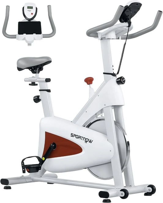 Vélo SPORTNOW, moniteur LCD, d'exercice d'intérieur pour entraînement cardio à domicile, support de tablette, finition blanche