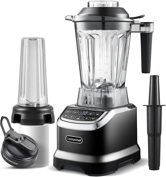 Blender AMZCHEF, professionnel 1800 W, électrique 6-lames en 3D, multifonctionnel avec écran tactile intelligent, finition noire