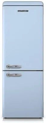 Réfrigérateur SCB300VBL SCHNEIDER, capacité 304L, 211+93, Froid brassé, 3 clayettes verre, combiné vintage, Dégivrage automatique, Pose libre, Bleu
