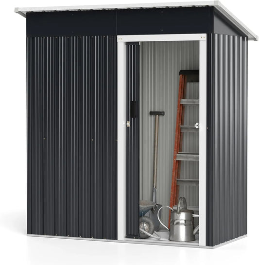 Abri de jardin Costway, Petite Cabane Jardin Extérieur pour Vélo, Métal 1 m², Tondeuse à Gazon, Porte Coulissante Verrouillable, Toit en Pente, Outil