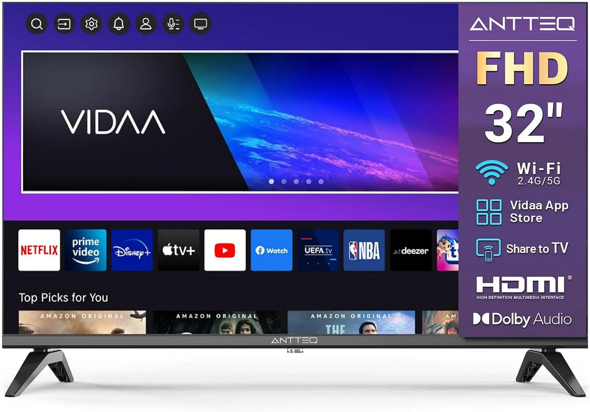 Smart TV L32-AVF3N1 Antteq Vita, largeur 80cm, Télévision avec Molotov, Prime Video, Youtube, WiFi, HDMI, Antteq Vita 32 Pouces, 2K D-LED