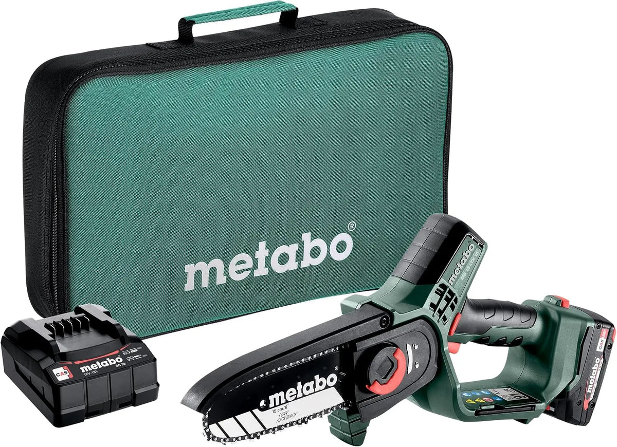 Metabo scie sans fil pour arbustes 15 MS 18 LTX SC 36, tension 18 V, Idéale pour la taille des arbres et des végétaux, chargeur et sac à outils