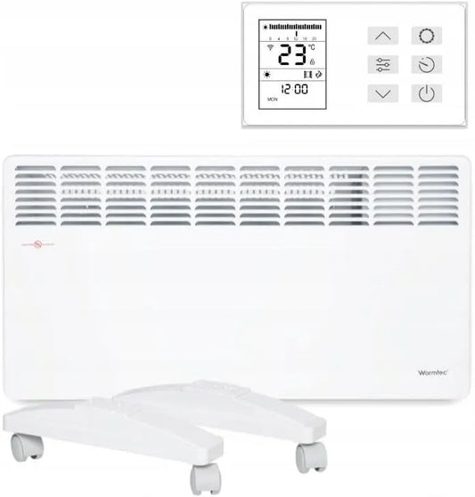 Radiateur IP24, WARMTEC Chauffage électrique 2500 W, avec commande Wi-Fi, écran LCD et Classe de protection, finition blanche