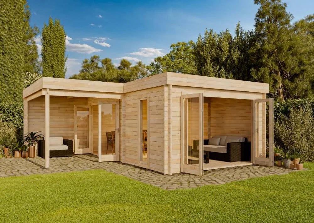 Abri de jardin, épaisseur de la paroi 40 m, et de Loisirs, Construction en madriers, Toit Plat, Sunbeam ISO en Bois de la Marque Carlsson, en L
