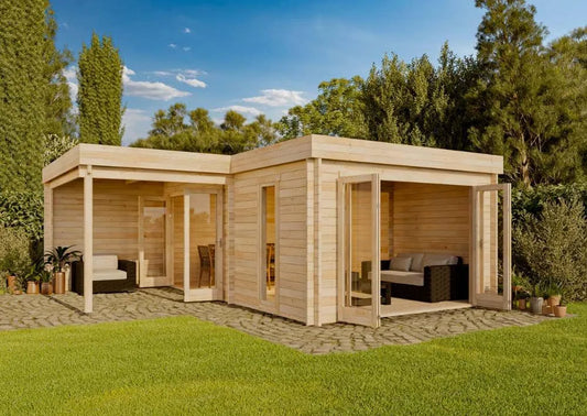 Abri de jardin, épaisseur de la paroi 40 m, et de Loisirs, Construction en madriers, Toit Plat, Sunbeam ISO en Bois de la Marque Carlsson, en L