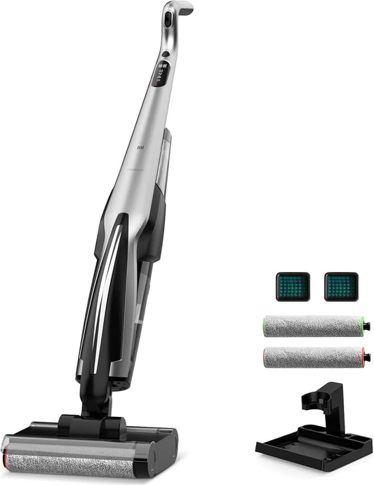 Aspirateur balai DEM-VX96W Deerma, puissance 150W avec Auto-Nettoyage et Désinfection, sans Fil Humide et Sec, Optimal pour Sols Durs et Animaux