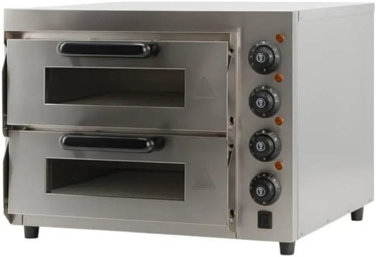 Four, à Pizza Électrique Double Compact 2 x Ø40 cm, puissance 3000W, Température 350°C, Pierre Réfractaire