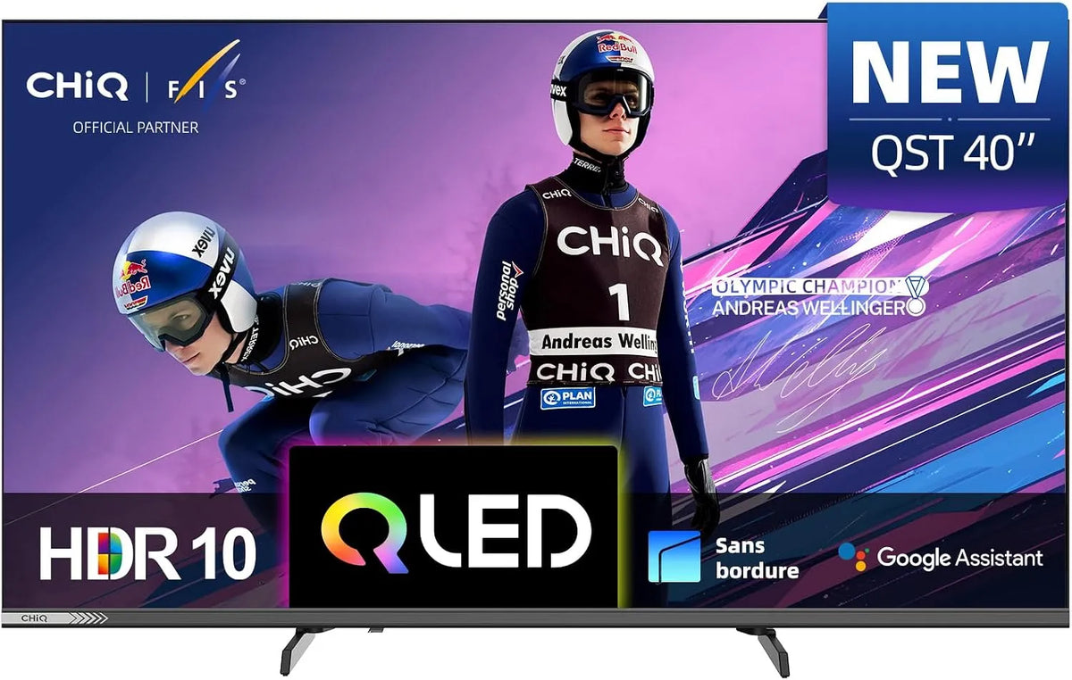 Téléviseur L40QST DCI-P3 HDR10, CHIQ 40 Pouces, largeur 101cm, 90%, Dolby Audio, QLED Pro Smart Google TV, Design Métal sans Cadre, FHD