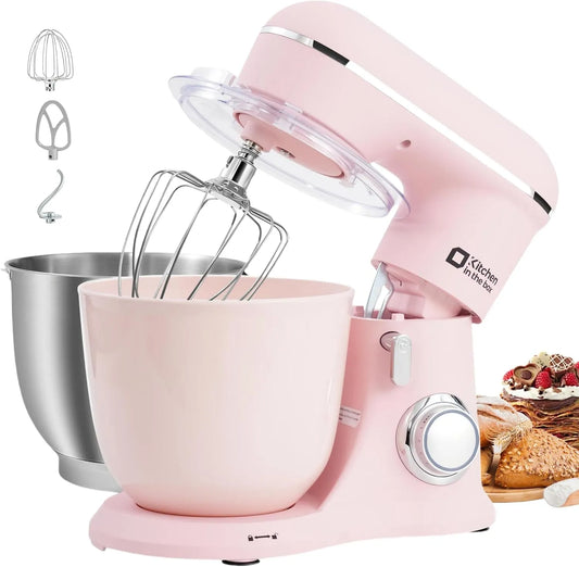 Robot pâtissier 4.5L+5L 2Bols, puissance 1300W Pétrin Professionnel avec Fouet, Robots de Cuisine, Rose