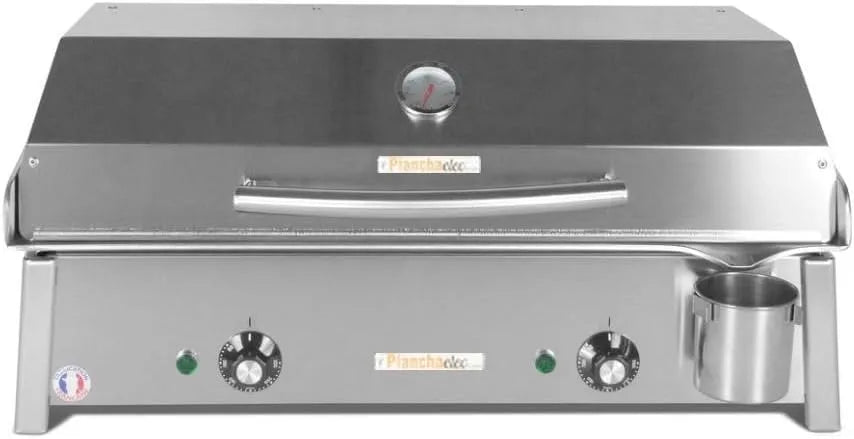 Modèle E650-3000W L65 P43 PLANCHAELEC, X X H25 cm, Couvercle + 2 Ustensiles, 12 Personnes, Plancha Electrique ANTHEA, Inox, Thermostat Réglable