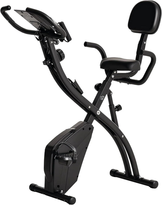 Homcom vélo, d'appartement pliable, d'exercice, capteurs pouls main, selle réglable, 8 niveaux de résistance magnétique, acier