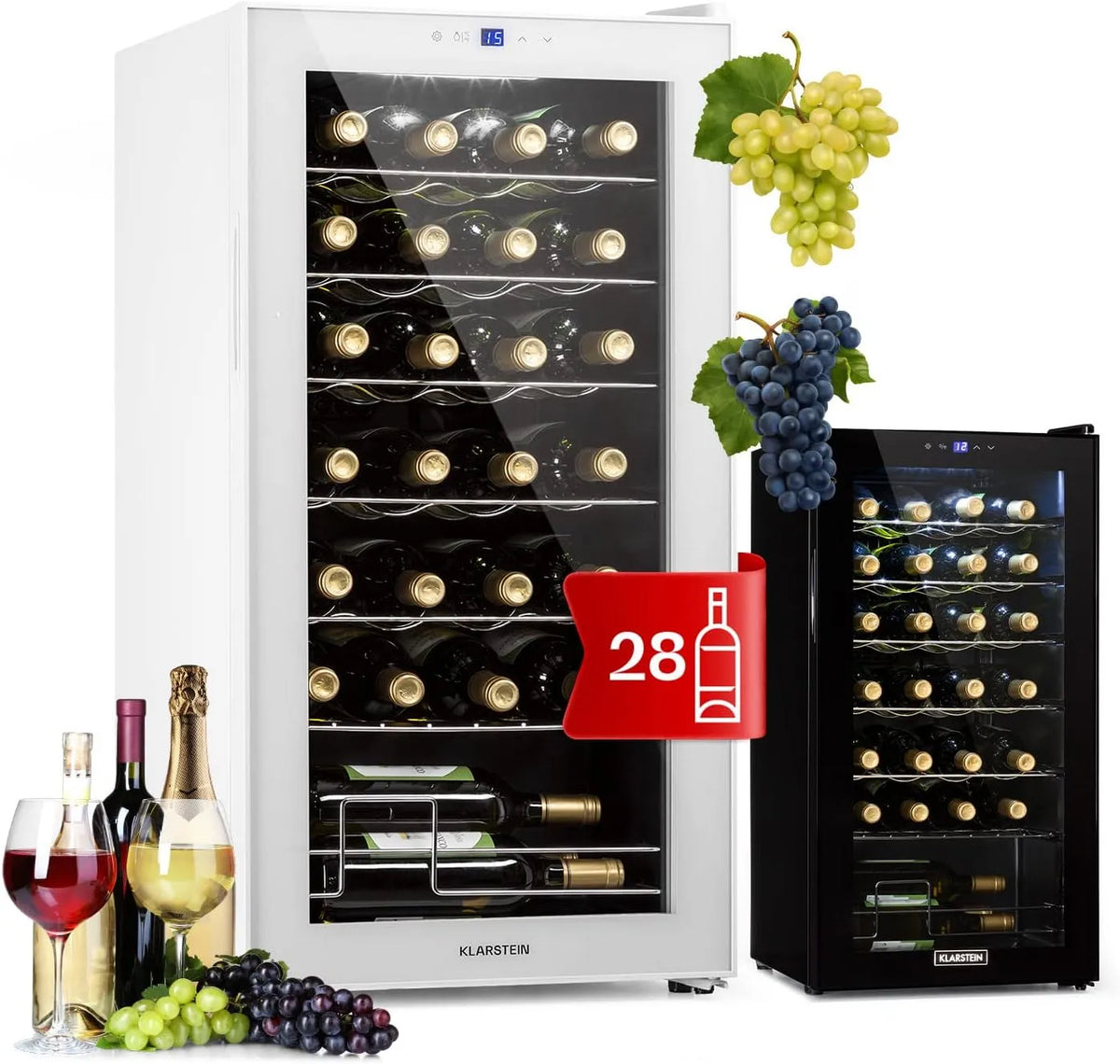 Klarstein réfrigérateur, Frigo Interieur, 5-18°C, 28 Bouteilles, Shiraz Cave a Vin, de Bar, à Vin à une Zone, Prosecco et Bière, Ecran Tactile