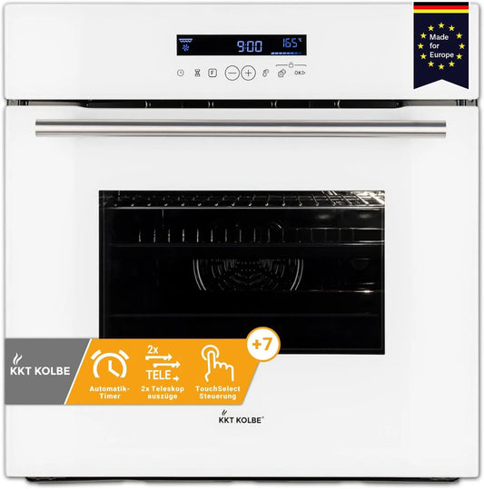 Four EB8015W, encastrable 60 cm, capacité 70L, puissance 3,3kW, Circulation de l'air, electrique, Gril, Air chaud, Tiroirs télescopiques