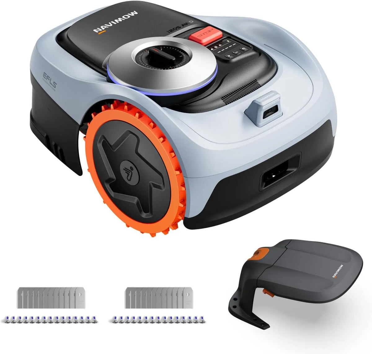 Tondeuse i205, Segway Navimow AWD Robot Kit avec Garage S + 2 Kits de Lames, Transmission intégrale pour pentes à 45%, EFLS NRTK + Vision