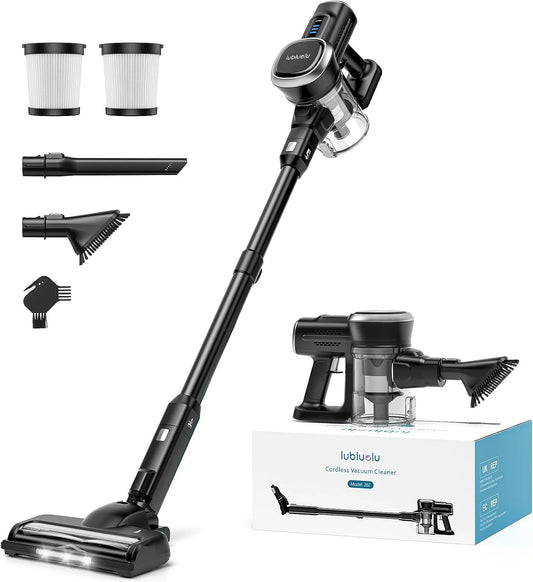 Aspirateur balai 50min Lubluelu, d'Autonomie Aspirateur avec Brosse Anti-Emmêlementet pour Sol Dur, sans Fil 27000pa, Tapis et Poils d'animaux