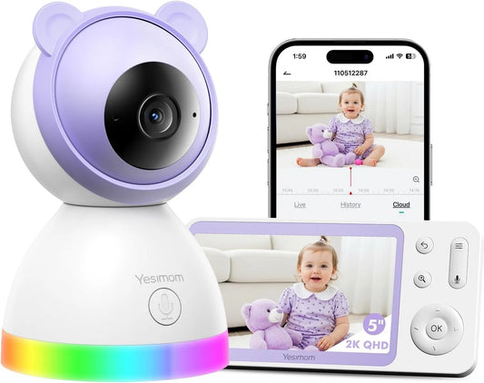2K 5' Babyphone Camera, Zoom 4X PTZ 360, ° Baby Phone Vidéo avec Application Téléphone, Surveillance des Mouvements & Suivi Automatique
