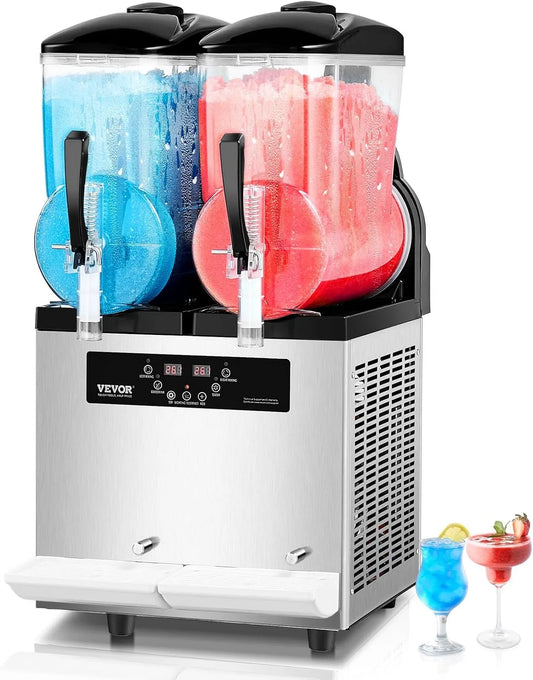 Vevor machine à granité, Commerciale 2x12 L Simple Réservoir, Machine à Boissons Glacées en Acier Inoxydable de 96 Tasses, Cafés Bars