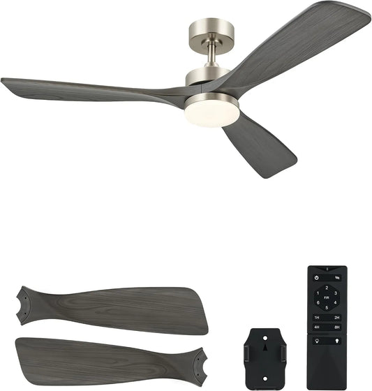 Ventilateur VONLUCE, avec Lumière Ø132CM 52 Pouces en Bois télécommande incluse, avec 3 Pales Silencieux Réversible 6 niveaux de vitesse, de Plafond