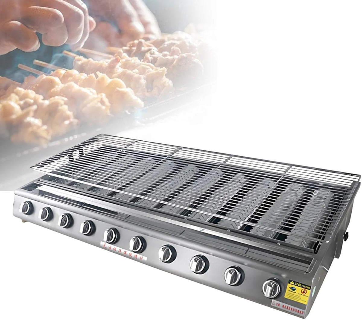 Barbecue, de Table à Gaz Propane, Plancha Inox 4/8/10 Feux, Couvercle Inox 304 pour Cuisine Été, 10 Burner, Support Ajustable en Hauteur