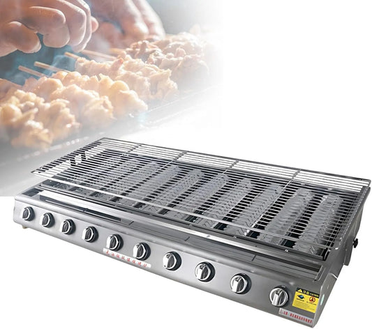 Barbecue, de Table à Gaz Propane, Plancha Inox 4/8/10 Feux, Couvercle Inox 304 pour Cuisine Été, 10 Burner, Support Ajustable en Hauteur
