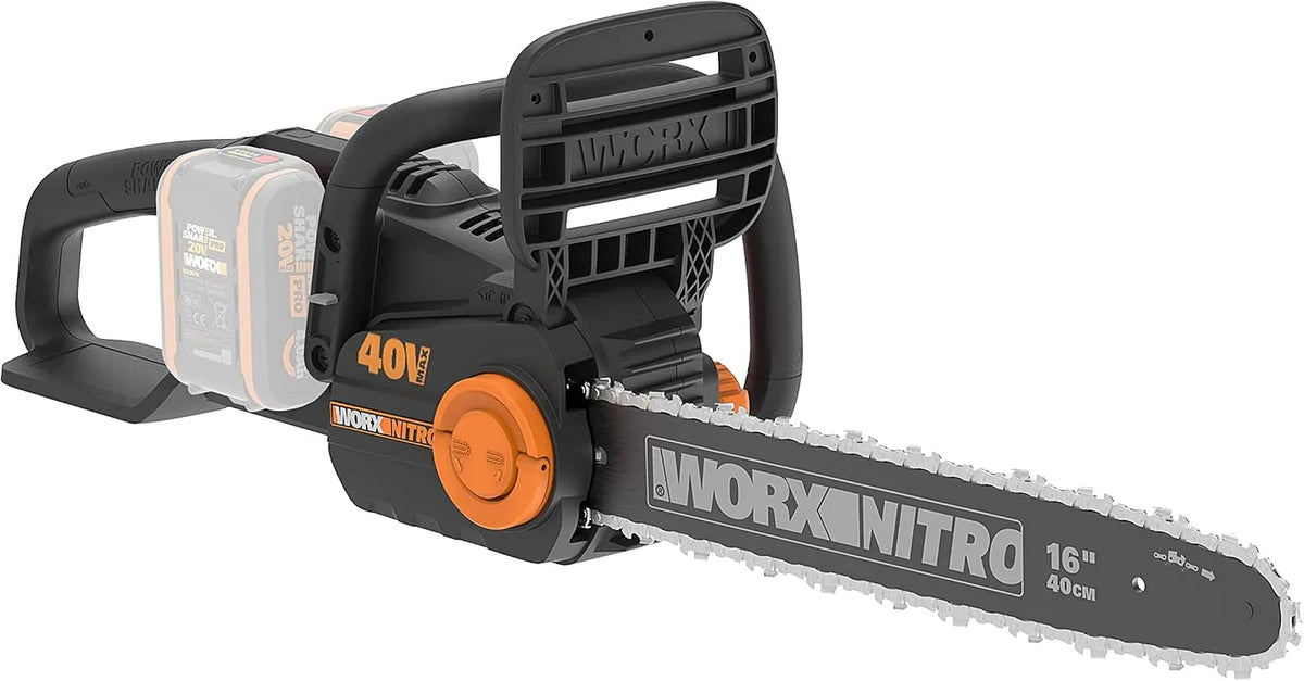 Worx tronçonneuse WG385E.9 18m/s, Brushless sans fil 40V, guide de 40 cm, vitesse 18m, autolubrification et tension automatique de la chaîne