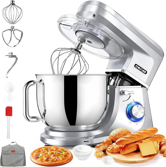 Robot pâtissier CHeflee, puissance 2000W Robot de Cuisine 8 L Bol d'Acier Inoxydable,6 niveaux de vitesse, avec Fonction Pulse, Housse anti-Poussière