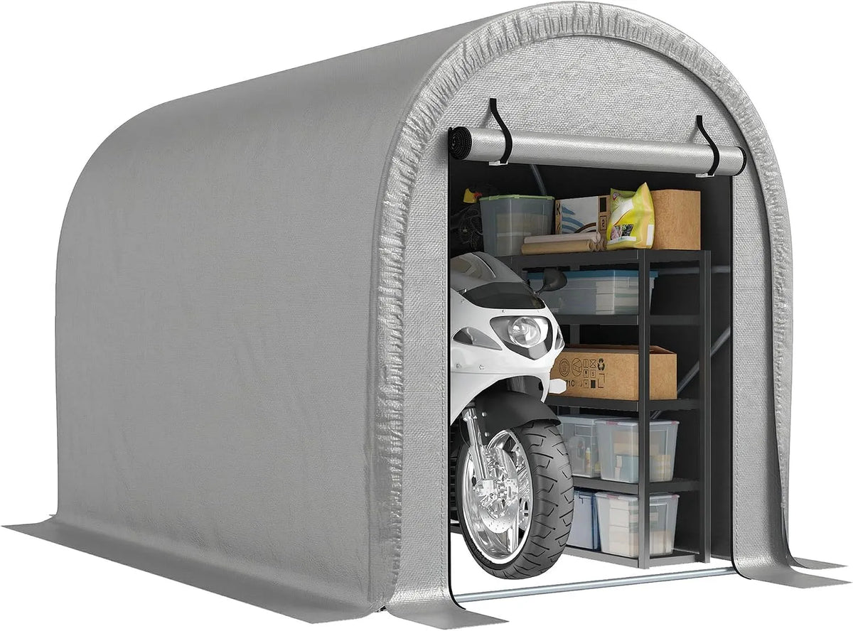 Abri de jardin Outsunny, Tente de Stockage Garage à Vélos, Acier Galvanisé & 160g, m² PE Anti-UV pour Moto et Tondeuse, finition grise Clair