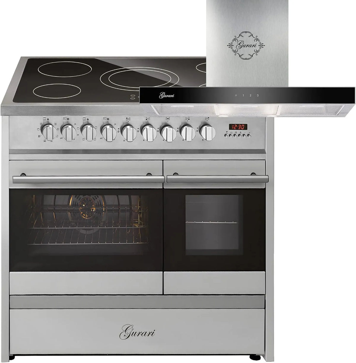 Cuisinière, Double four + hotte aspirante 90 cm, électrique GCH E 912 DF X+GCH F 462 IS 9 Prime