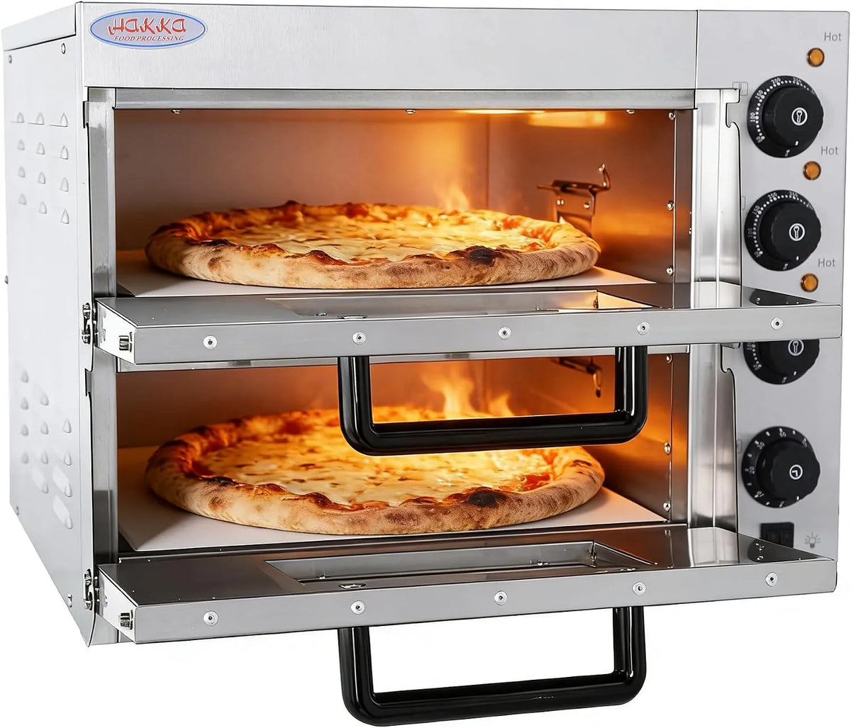 Four Hakka, à Pizza Professionnel de 3000W, avec Pierre Argileuse Réfractaire de 40cm, 50-350°C, 0-60 min, Double Couche, Réglage Température