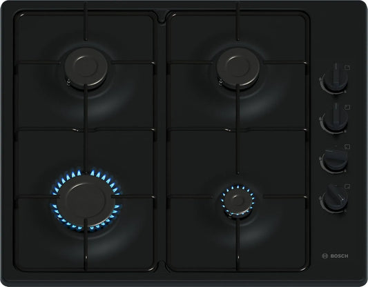 Bosch plaque de cuisson PBP6B6K80, Série 2, gaz, largeur 60 cm, 4 feux, Email finition noire