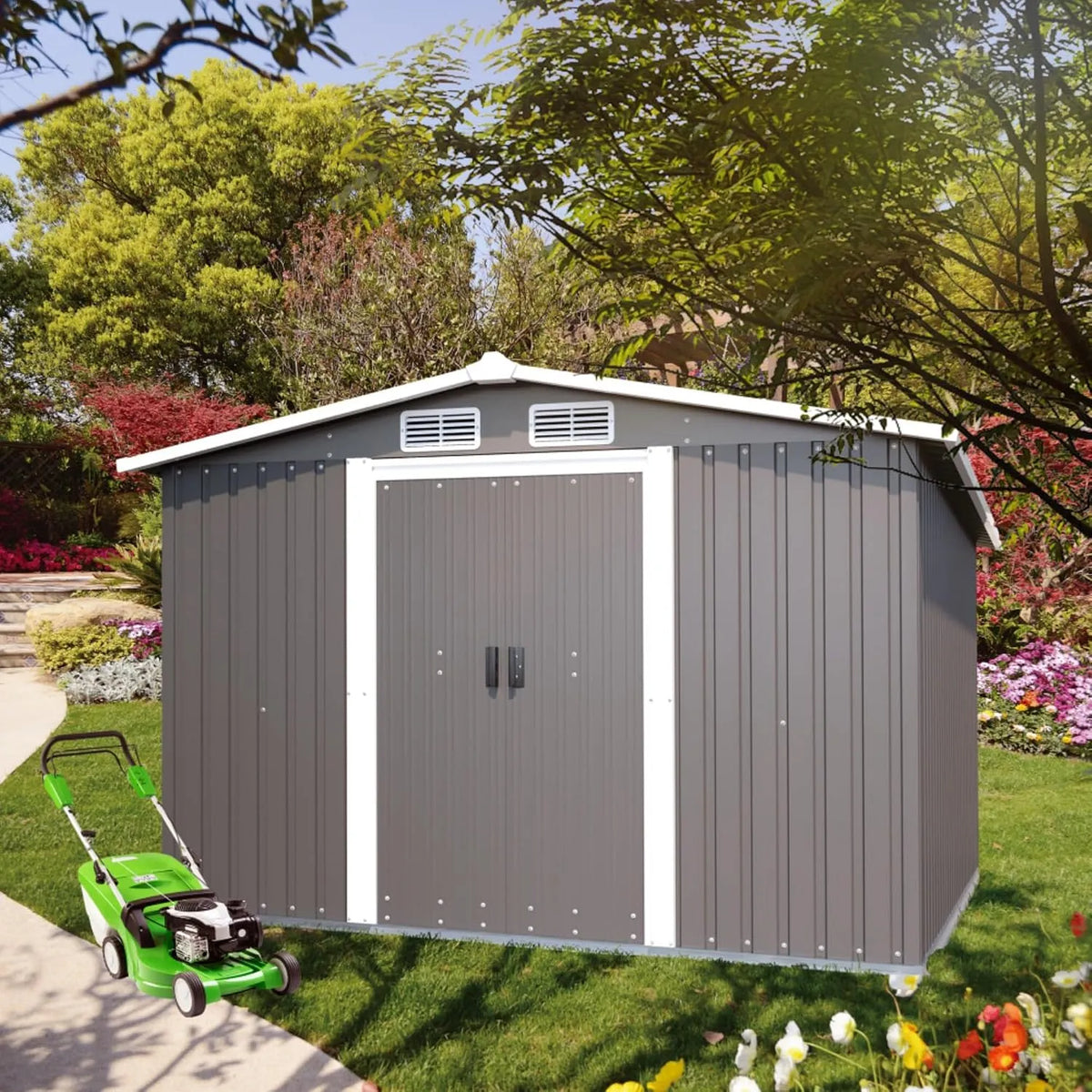 Abri à outils, en métal en 3 tailles, résistant aux intempéries, aux UV et à la rouille, espace de rangement extérieur polyvalent