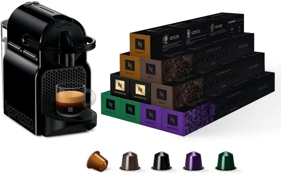 Nespresso Delonghi machine à café, Bundle Top Sélection Ispirazione 100 Capsules, Inissia finition noire Original