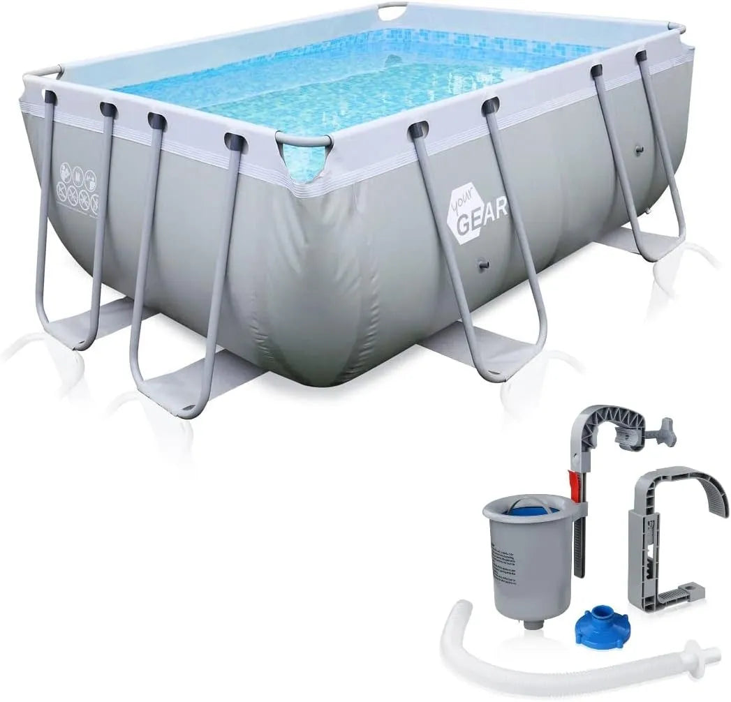 Familiale XL Grise dimensions 3x2x1m avec Skimmer yourGEAR Piscine, Bassin à Cadre en Acier Piscine de Jardin Pataugeoire, écumoire
