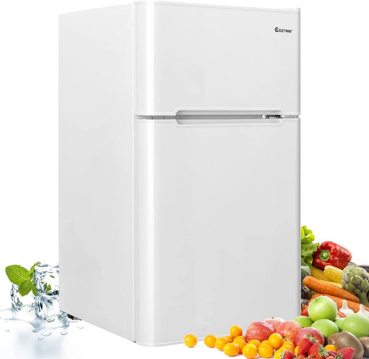 Costway réfrigérateur, dimensions 48,5 x 49,5 x 86 cm, Réfrigération Rapide, finition blanche, à Double Porte 90 L, Économie d'énergie