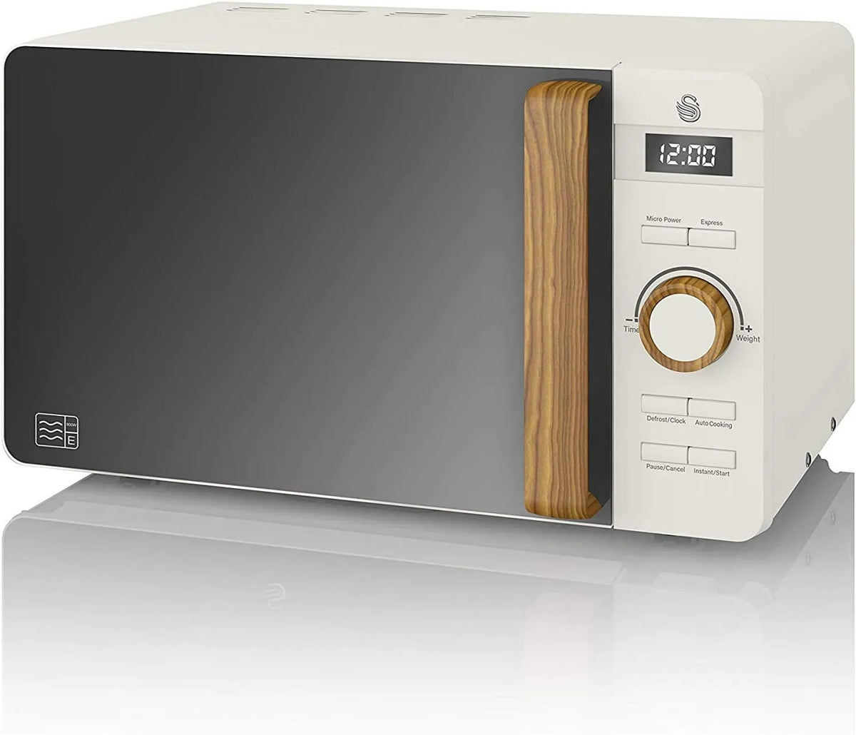 Four à micro-ondes Swan, numérique Nordic 20 L, puissance 800 W, 6 niveaux de puissance, minuterie de 30 minutes, mode dégivrage, poignée effet bois