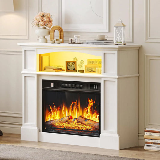 Electrique YITAHOME Cheminée, Effet Flamme 3D Réaliste, Cheminee Decorative Autonome minuterie intégrée et Bande Lumineuse LED 24 Couleurs
