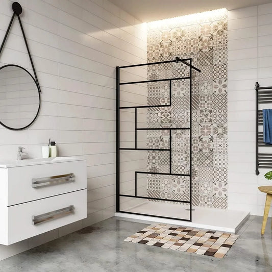 AICA paroi, avec une barre de fixation noire carrée en 90cm, de douche 80x200cm paroi de douche à l'italienne en 8mm verre anticalcaire style moderne