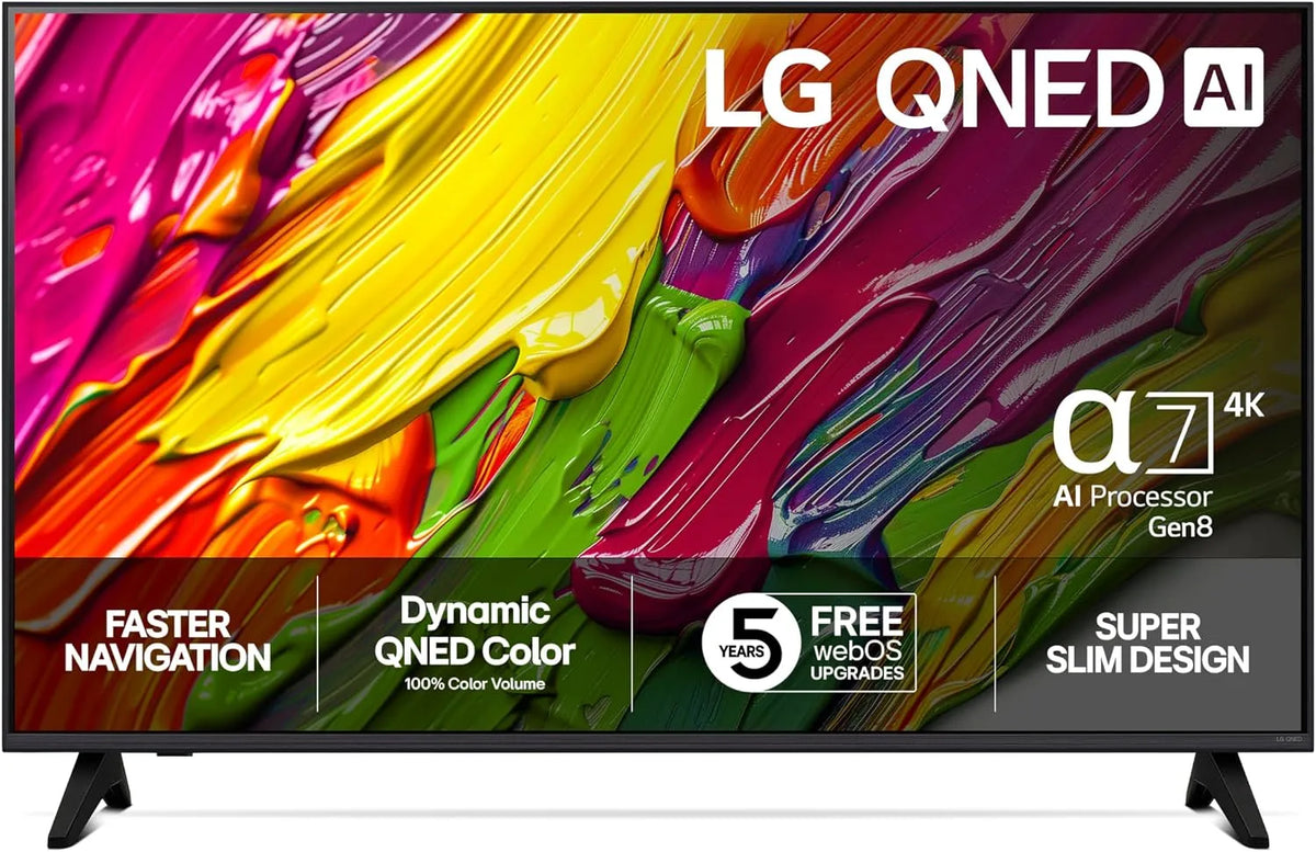 LG modèle, TV QNED AI 2025, largeur 108cm 43QNED70 HDR10, 4K UHD, webOS 25, Télécommade AI Magic Remote, Alexa, Google Assistant