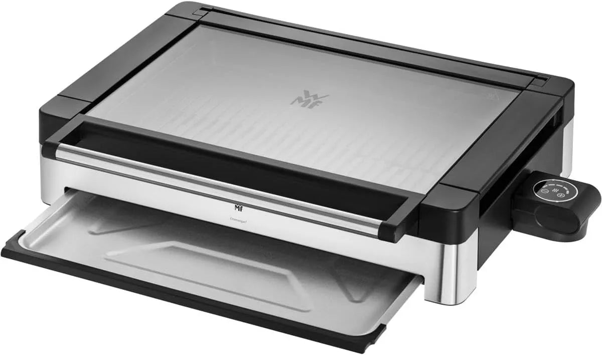 WMF barbecue, Lono électrique de table, puissance 2200 W, en acier inoxydable mat, avec couvercle en verre, plaque de cuisson revêtue