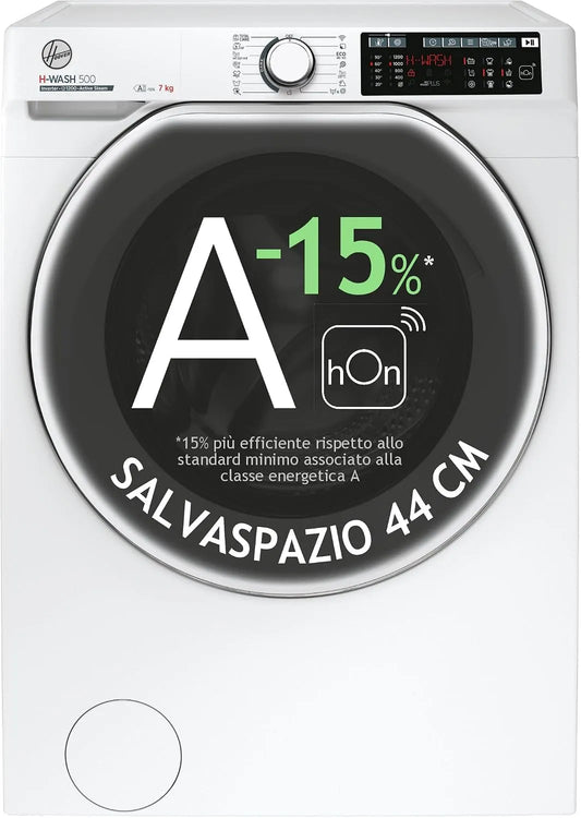 Hoover lave-linge HW4 27AMC7/1-S H-WASH 500, dimensions 60 x 45 x 85 cm, fonction vapeur, Wi-Fi + Bluetooth, classe énergétique A, Smart 7 kg