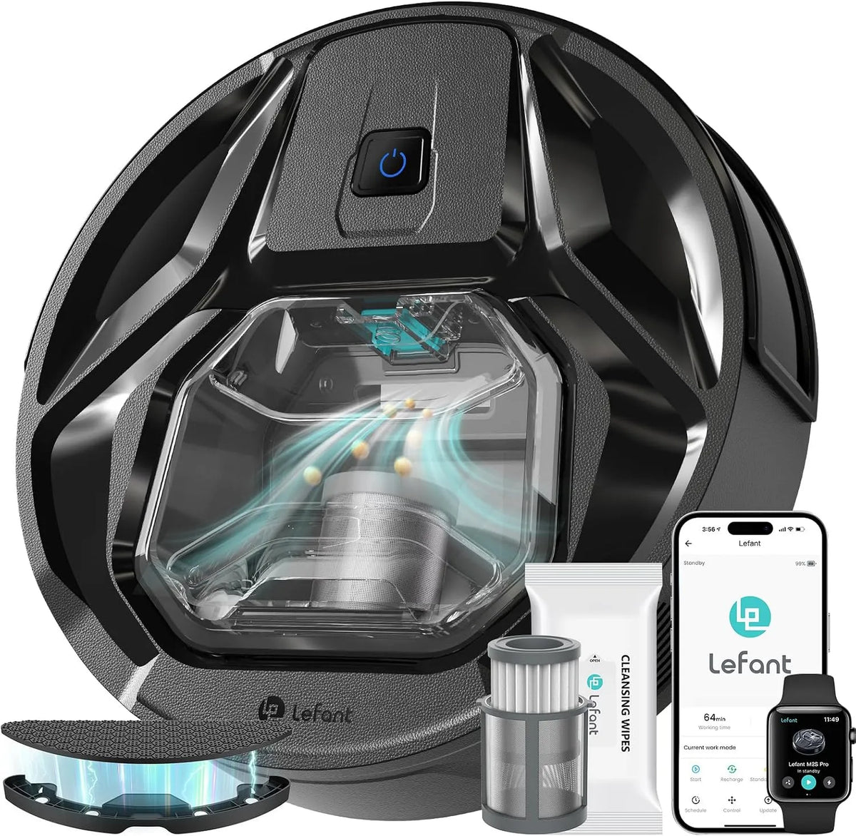 Aspirateur robot M320 Lefant, Évitement Précis des Obstacles, Idéal pour Les Poils d'animaux, Contrôle App, WiFi, Laveur, 6000Pa d'Aspiration, Alexa