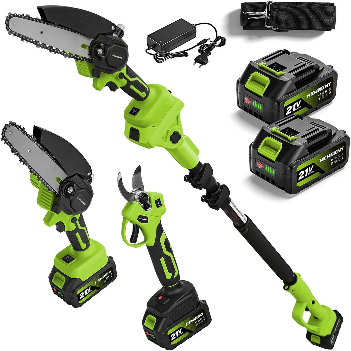 4 en 1 Secateur Electrique & Tronconneuse Electrique, Mini Tronconneuse a Batterie de 6 Pouces avec Batterie 2 * 3,0 Ah