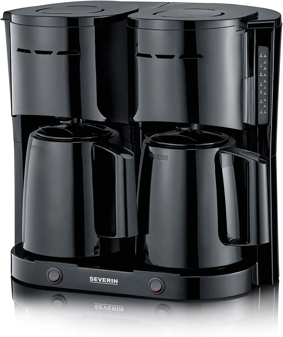 Severin cafetière KA 9315, Filtre Isotherme Duo, 2 verseuses isothermes, finition noire, 2 X 1000 W, Jusqu'à 2L soit 16 tasses, 2 filtres pivotants