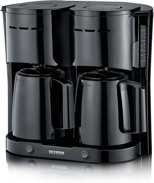 Severin cafetière KA 9315, Filtre Isotherme Duo, 2 verseuses isothermes, finition noire, 2 X 1000 W, Jusqu'à 2L soit 16 tasses, 2 filtres pivotants