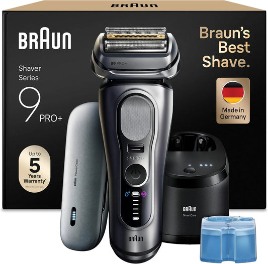 Braun tondeuse 9677CCE, Rasoir Electrique Homme Series 9+ PRO finition argentée, Etanche, C t Rasage Avec Station De Nettoyage Et Etui